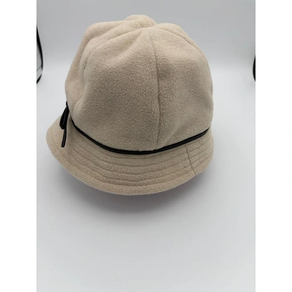 Betmar Bucket Hat Womens One Size Beige Fleece Faux Leather Bow Cloche